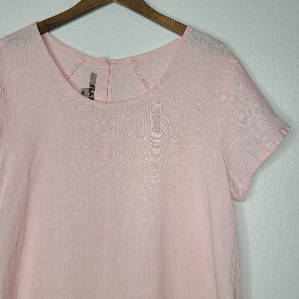 Flax Pink Button Back Short Sleeve 100% Linen Top